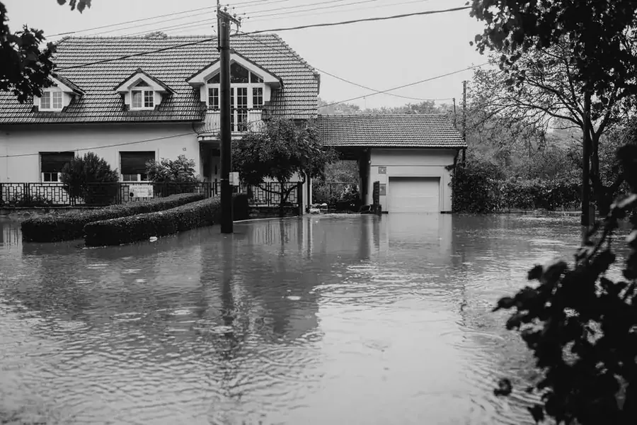Flooded suburban home in Fairfax County after storm event requiring emergency water extraction